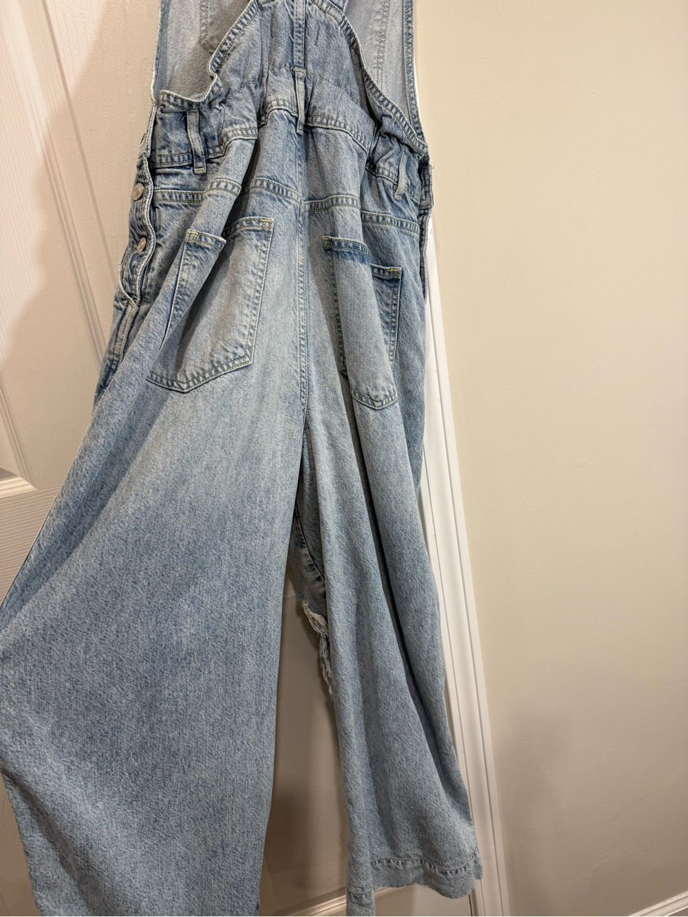 Vintage Y2K Distressed Wide Leg Denim Overalls XS Light Wash Baggy Grunge - Picture 6 of 10